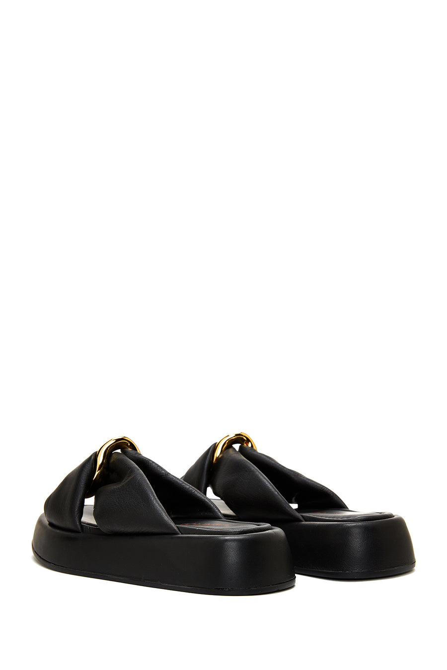 Women's Black Thick Soled Leather Slippers