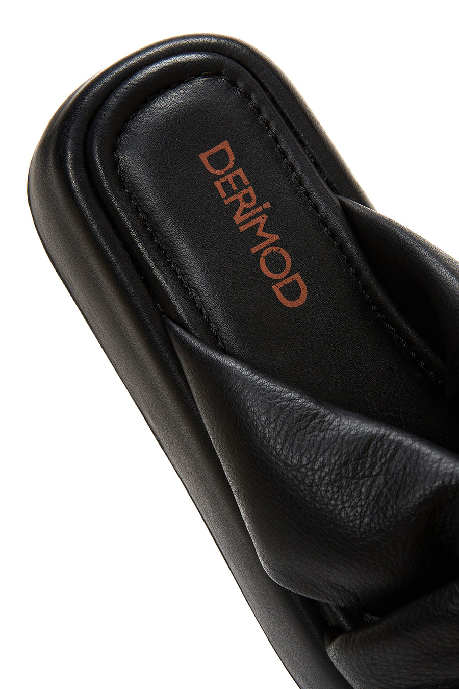 Women's Black Thick Soled Leather Slippers