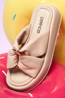 Women's Beige Thick Soled Leather Slippers | Derimod