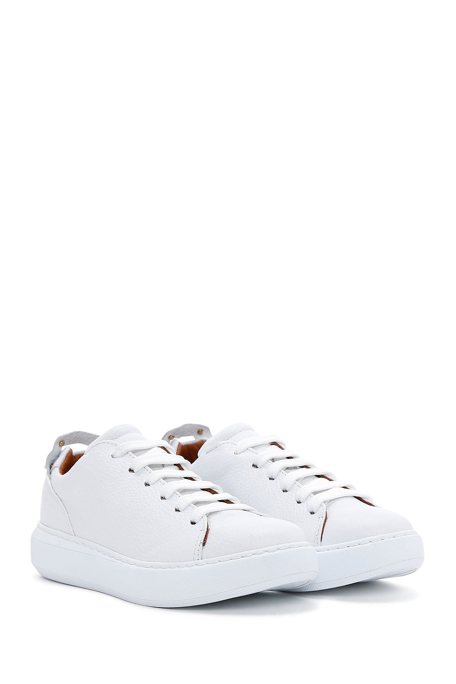 Kadın Beyaz Bağcıklı Deri Sneaker