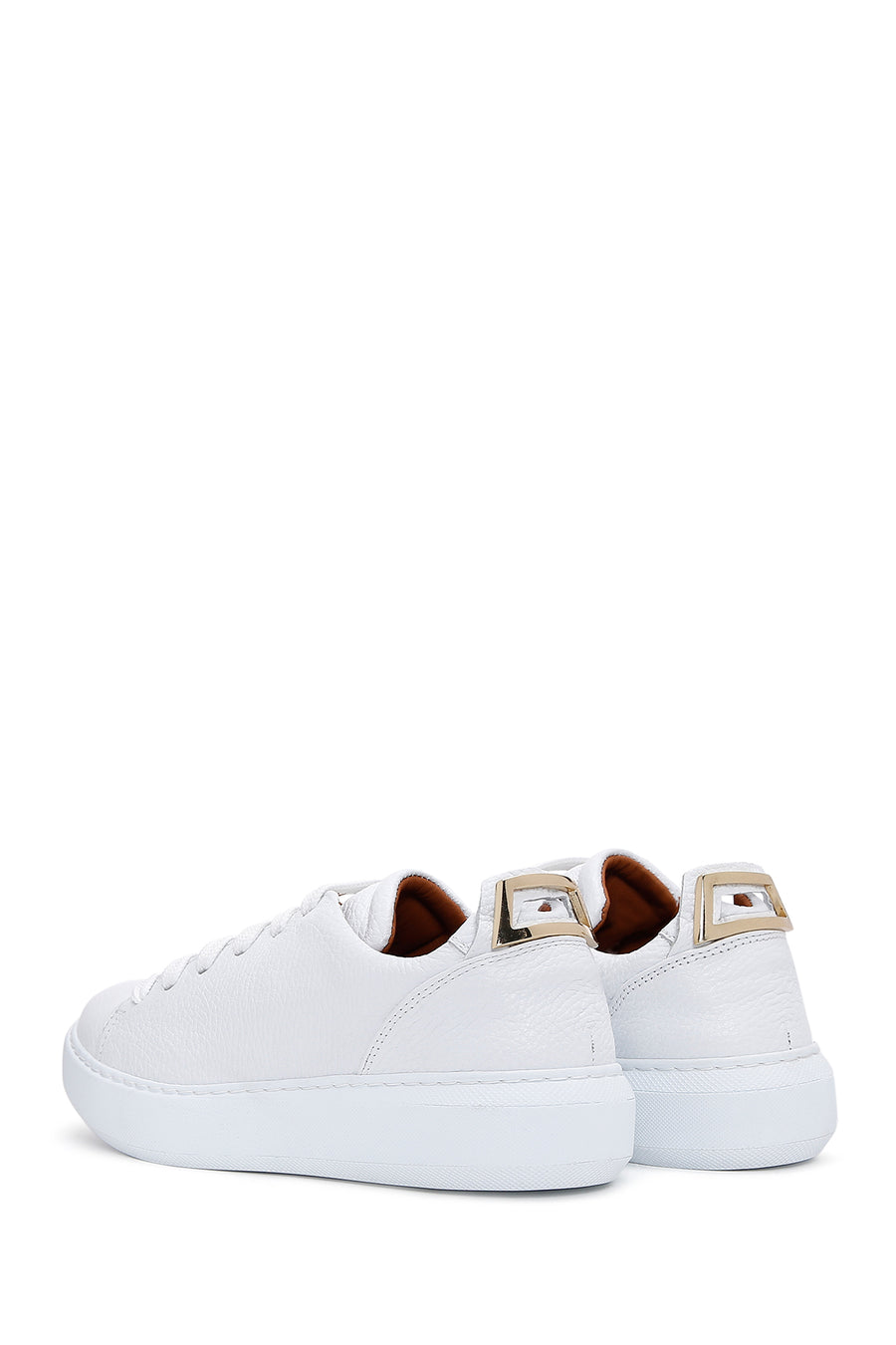 Kadın Beyaz Bağcıklı Deri Sneaker