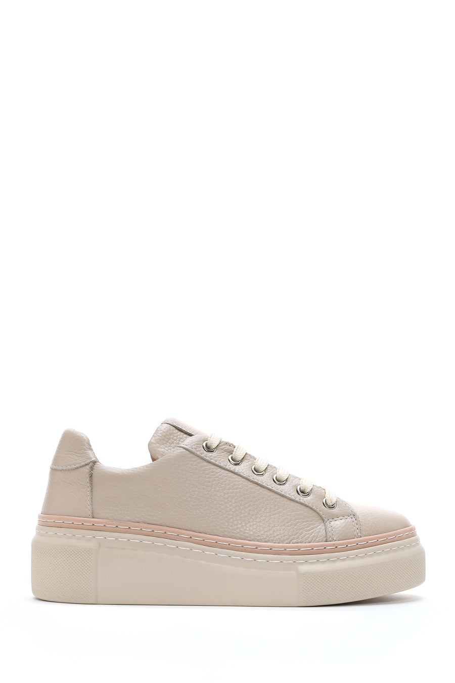 Women's Beige Lace-up Thick-Sole Leather Sneaker 24SFD1305FT | Derimod