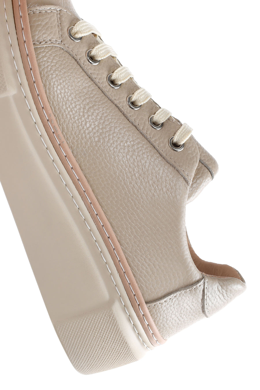 Women's Beige Lace-up Thick-Sole Leather Sneaker