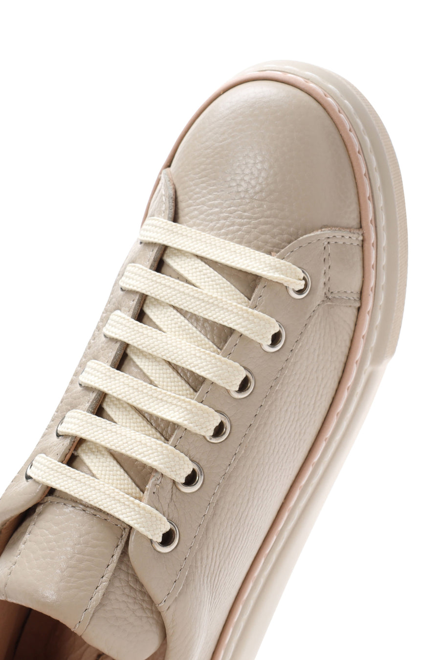 Women's Beige Lace-up Thick-Sole Leather Sneaker