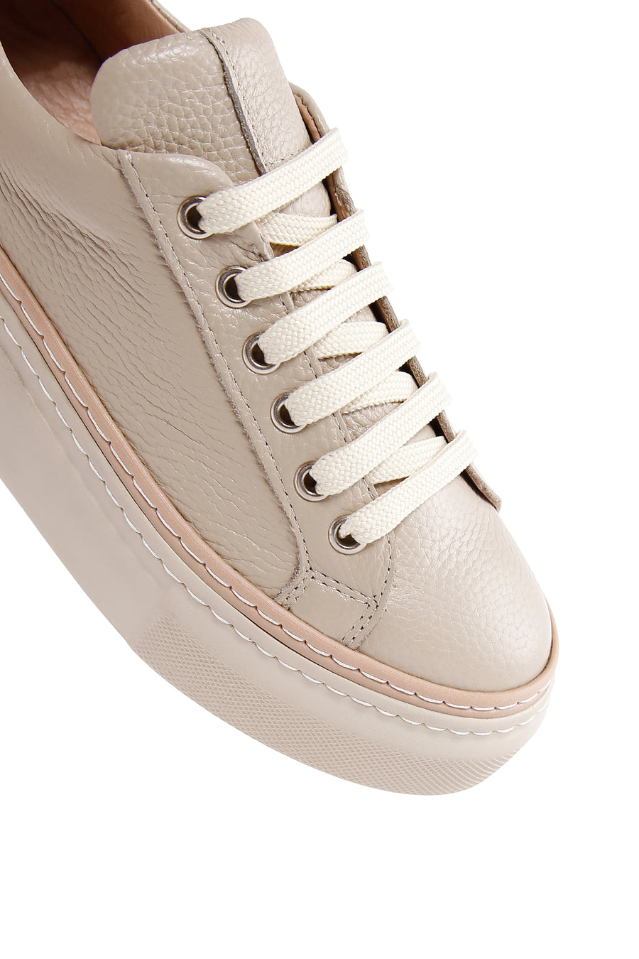 Women's Beige Lace-up Thick-Sole Leather Sneaker
