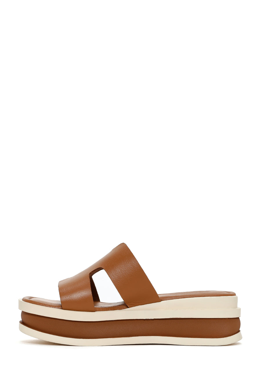 Women's Tan Thick Soled Leather Slippers