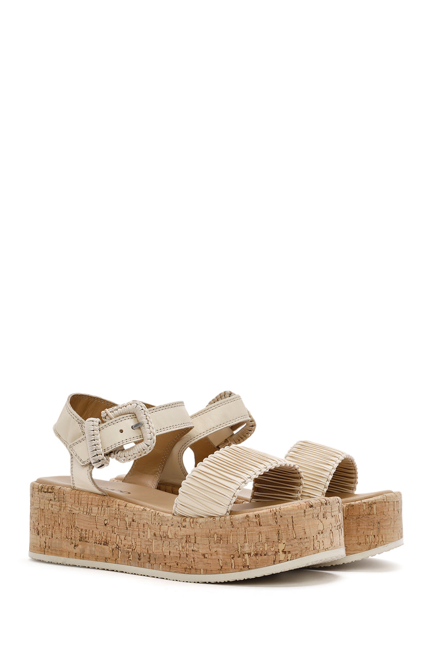 
Women's Beige Thick-Soled Ankle-Strap Leather Sandal
