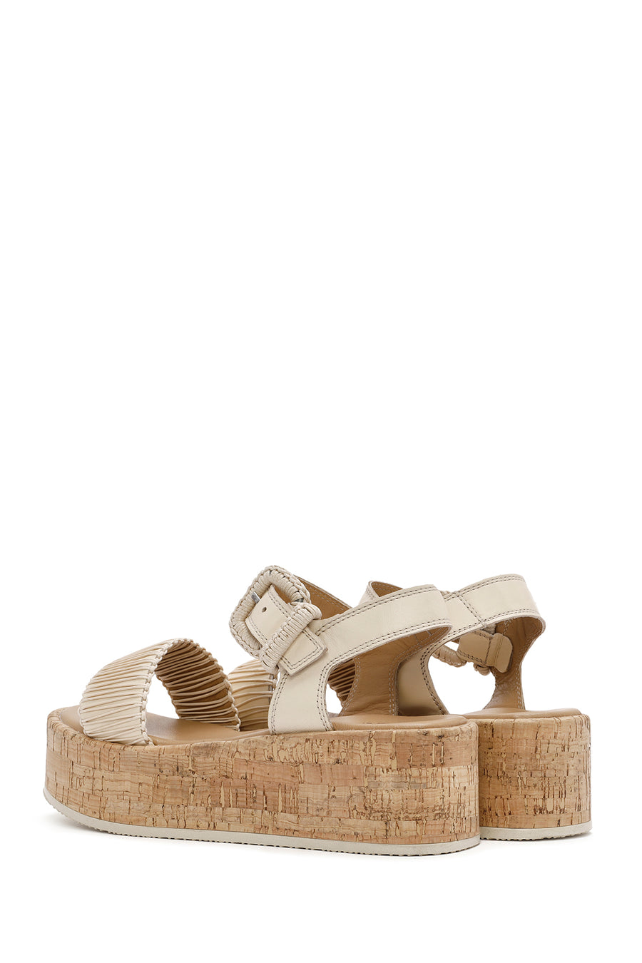 
Women's Beige Thick-Soled Ankle-Strap Leather Sandal
