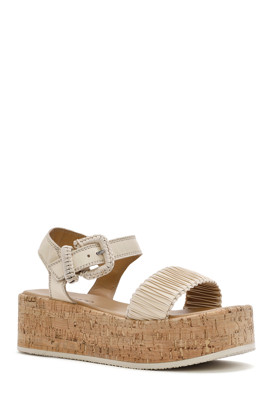 
Women's Beige Thick-Soled Ankle-Strap Leather Sandal
