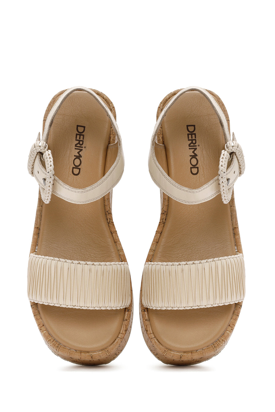 
Women's Beige Thick-Soled Ankle-Strap Leather Sandal
