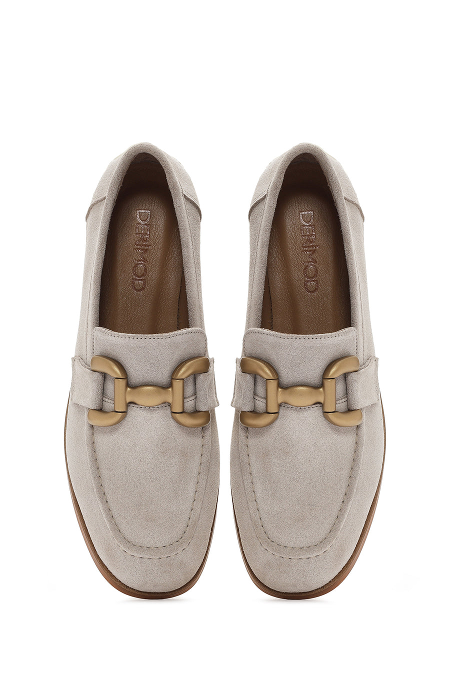 Kadın Bej Süet Deri Maskülen Loafer
