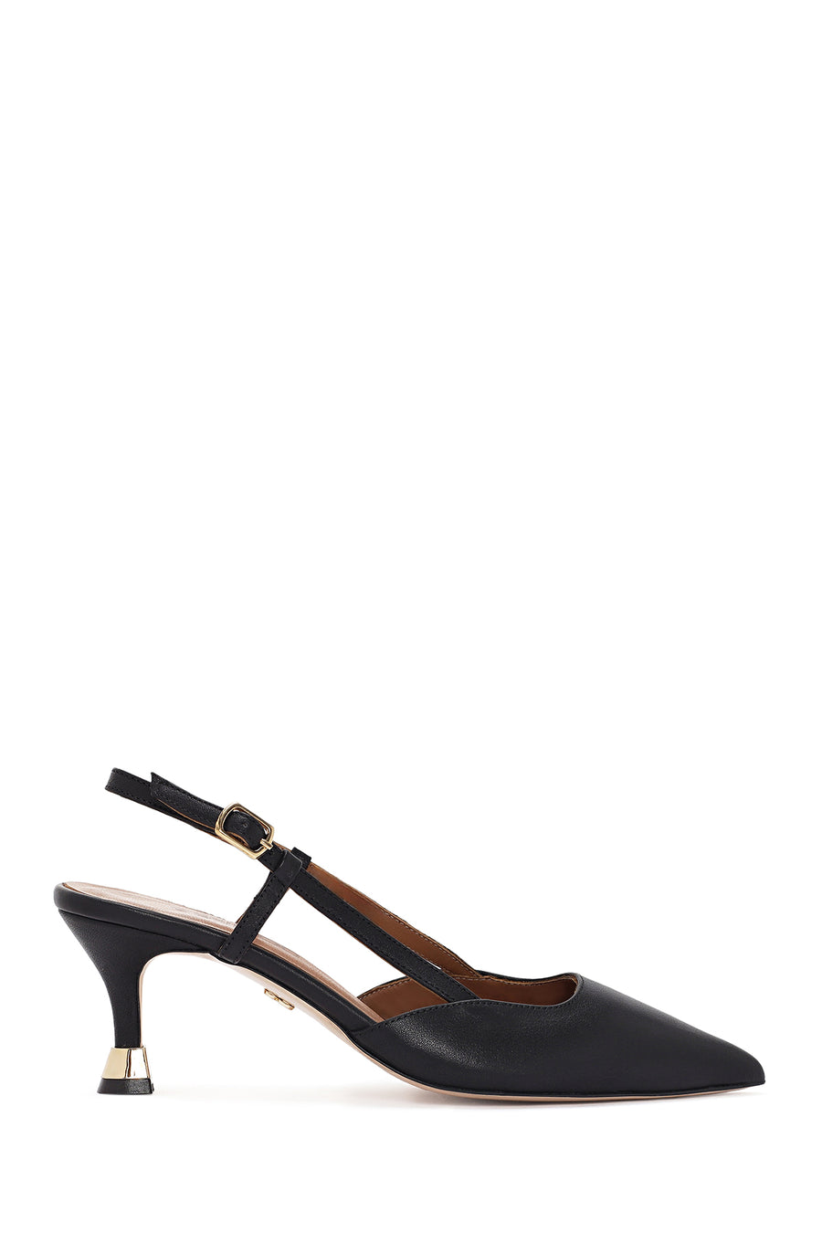 Women's Black Open Back Thin Heeled Leather Shoes 24SFD132118 | Derimod