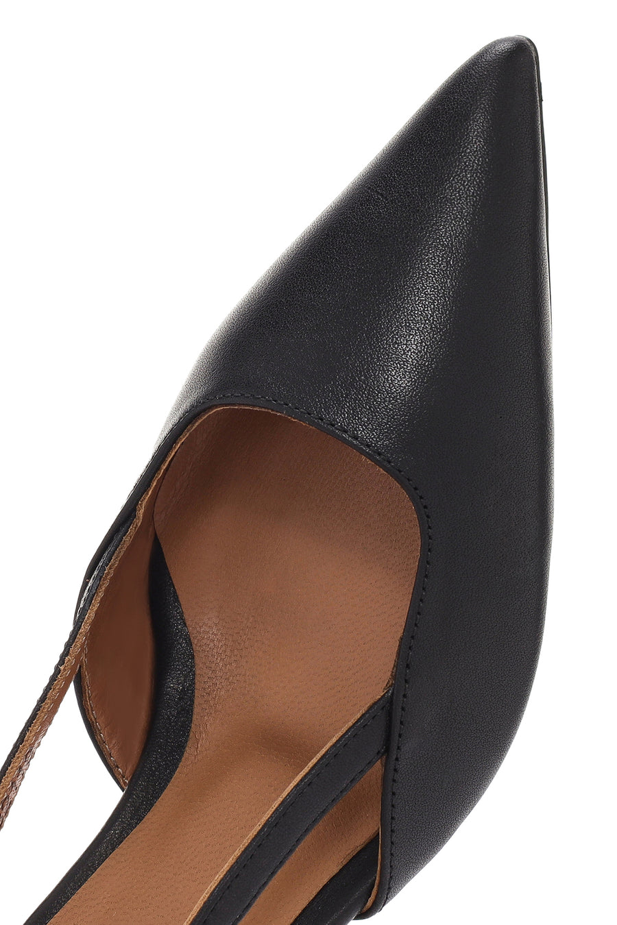 Women's Black Open Back Thin Heeled Leather Shoes