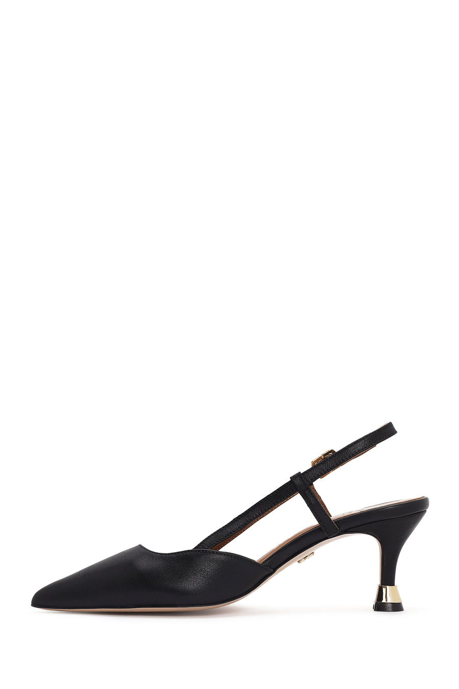 Women's Black Open Back Thin Heeled Leather Shoes