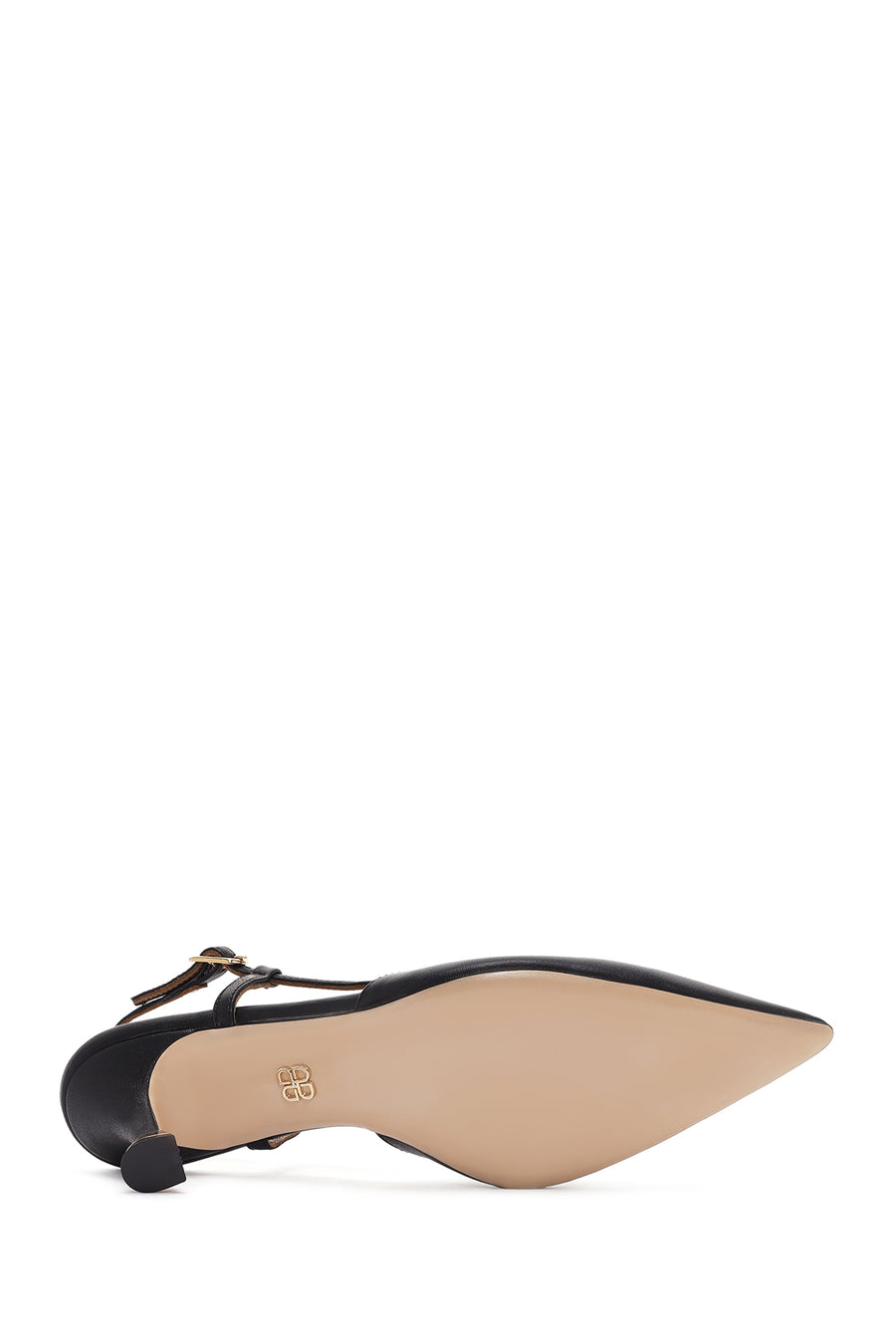 Women's Black Open Back Thin Heeled Leather Shoes
