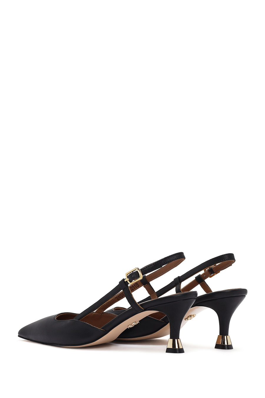 Women's Black Open Back Thin Heeled Leather Shoes