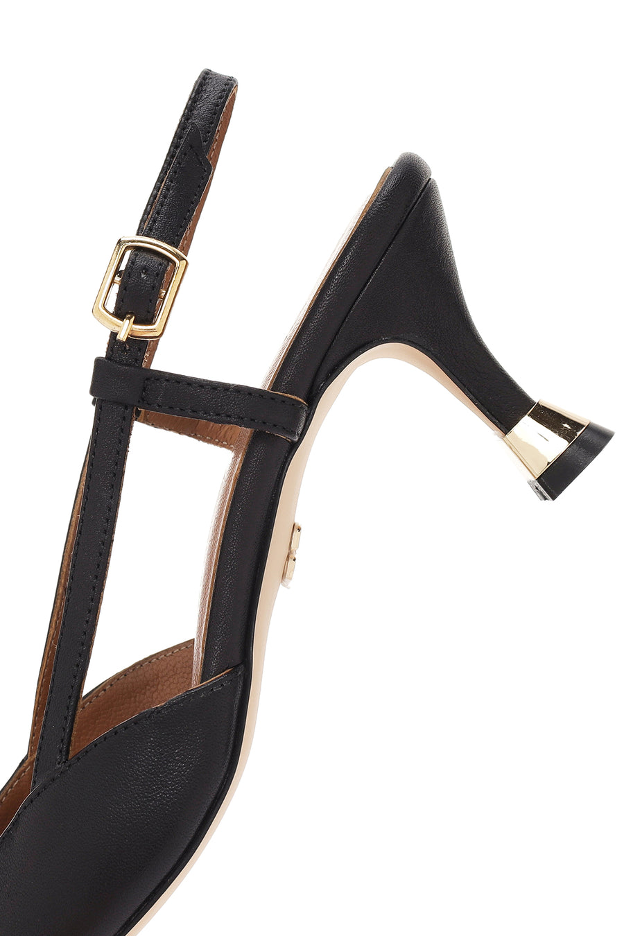 Women's Black Open Back Thin Heeled Leather Shoes