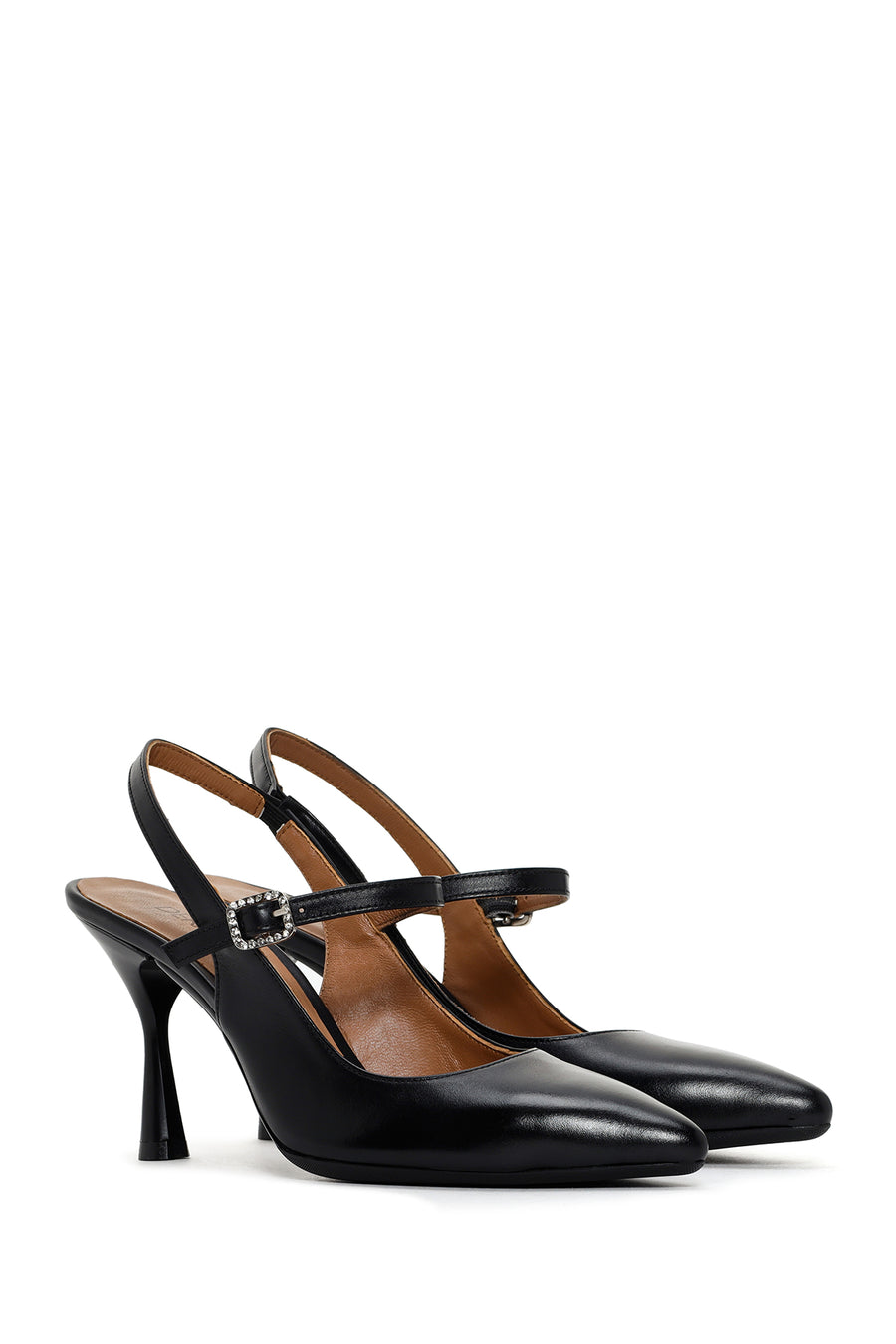 Women's Black Heeled Leather Shoes