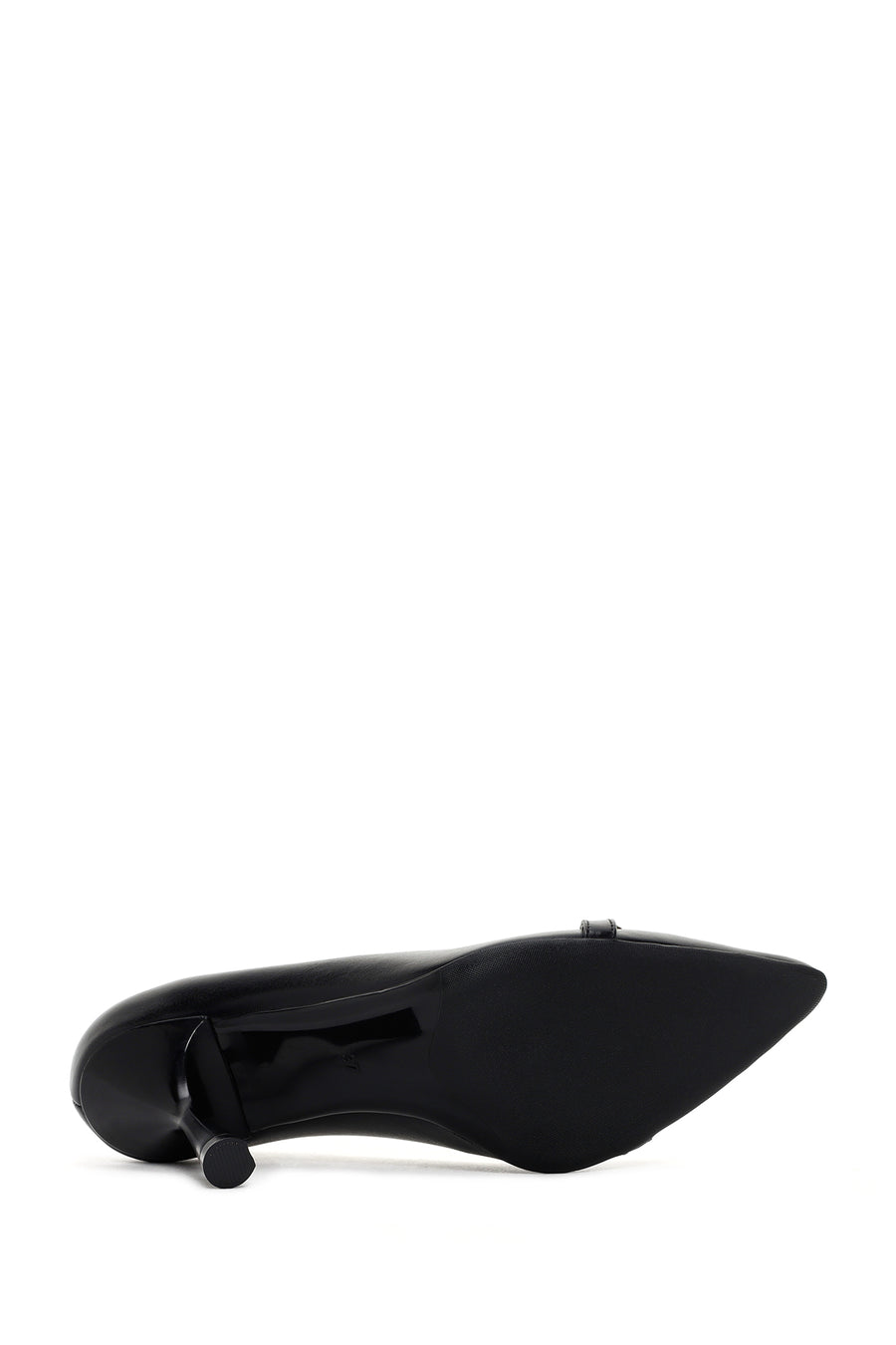 Women's Black Buckle Detailed Heeled Leather Stiletto