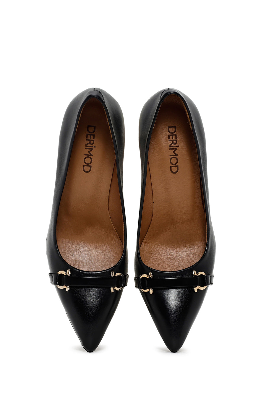 Women's Black Buckle Detailed Heeled Leather Stiletto