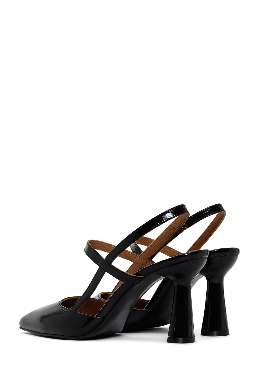 Women's Black Open-Back Heeled Leather Shoes