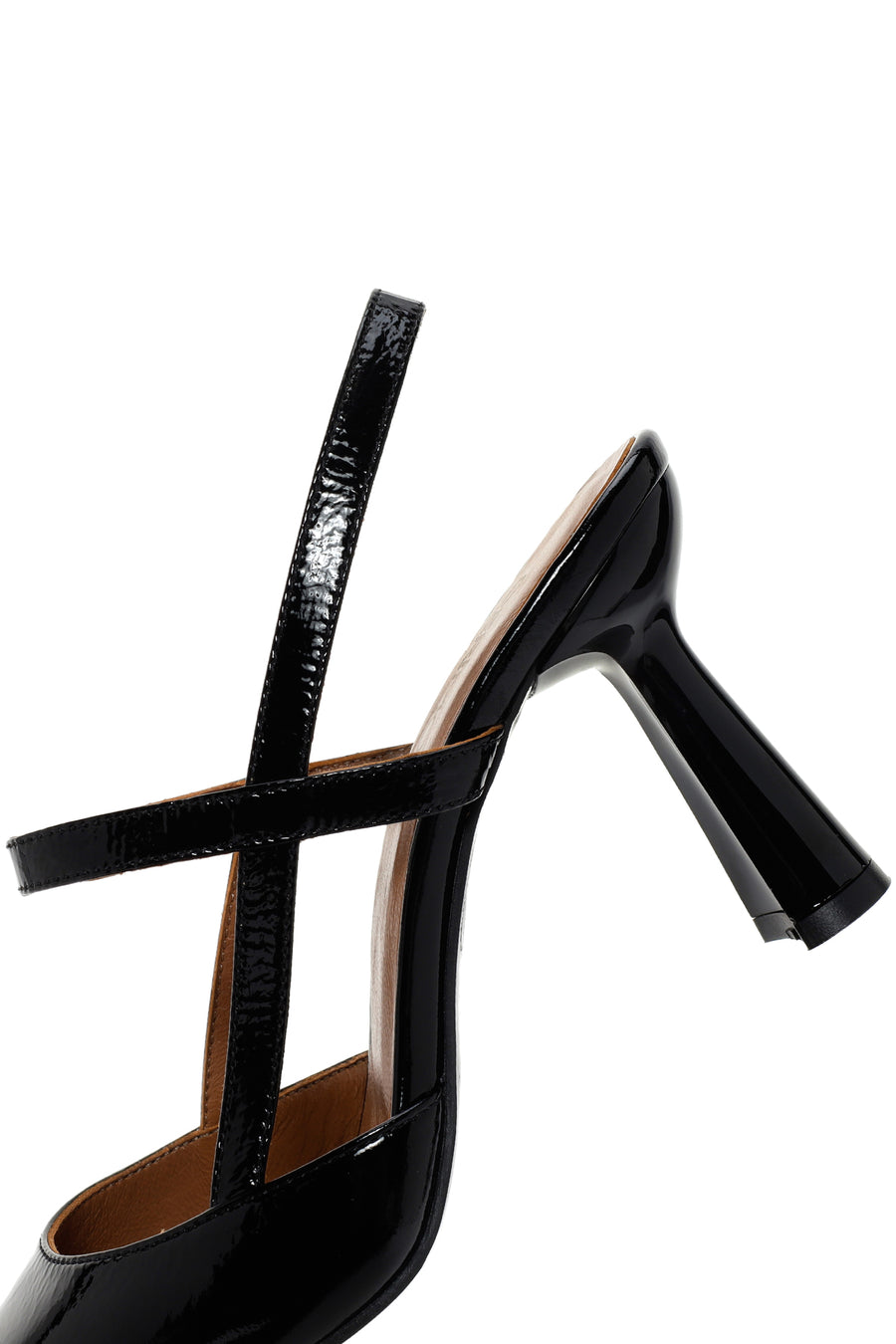 Women's Black Open-Back Heeled Leather Shoes