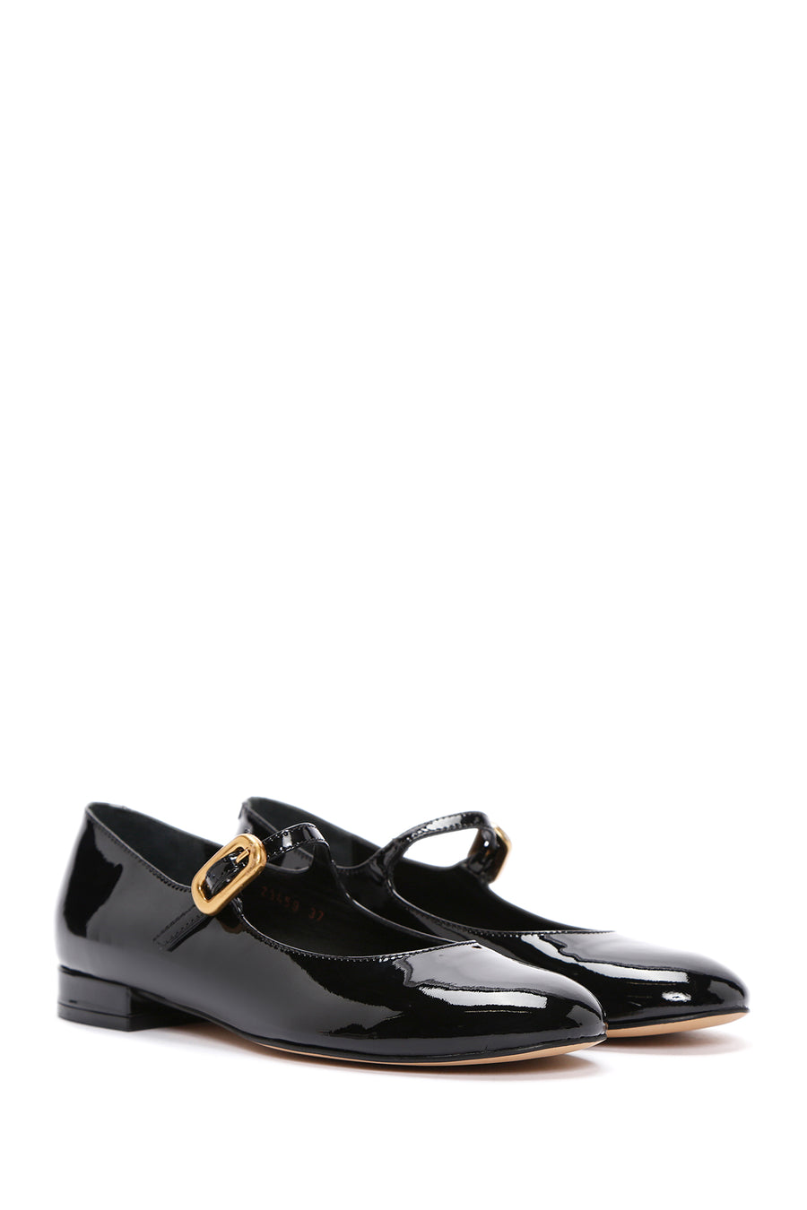 
Women's Black Patent Leather Ballerina Flats with Strap
