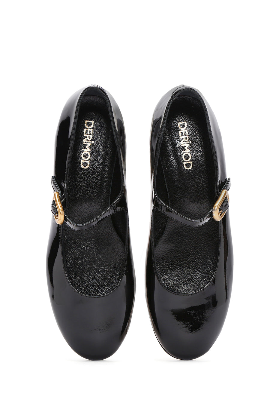 
Women's Black Patent Leather Ballerina Flats with Strap
