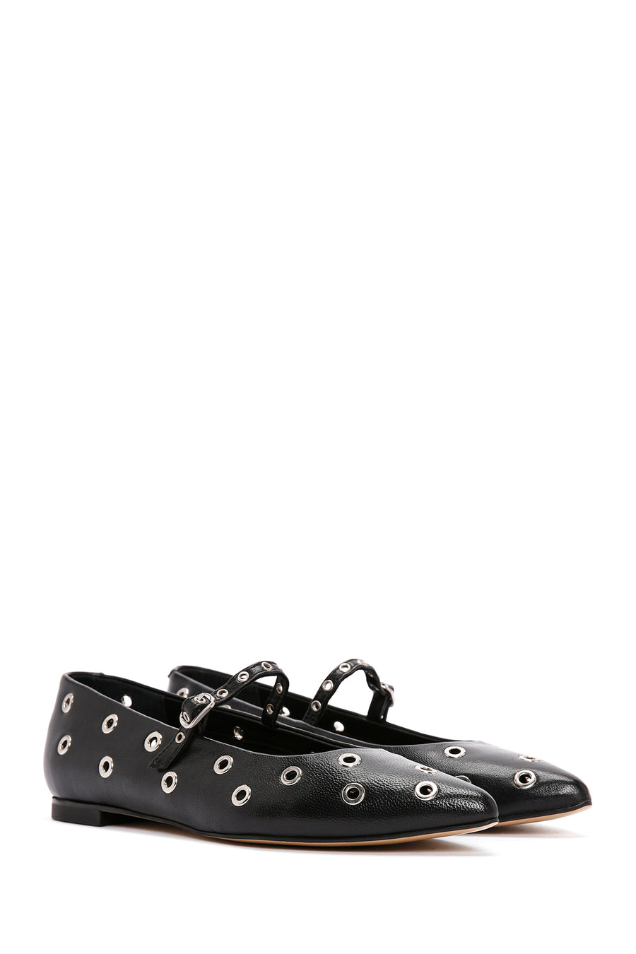 Women's Black Banded Leather Ballerinas