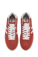 Women's Red Lace-Up Suede Leather Sneakers | Derimod