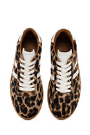 Kadın Leopar Bağcıklı Deri Sneaker | Derimod