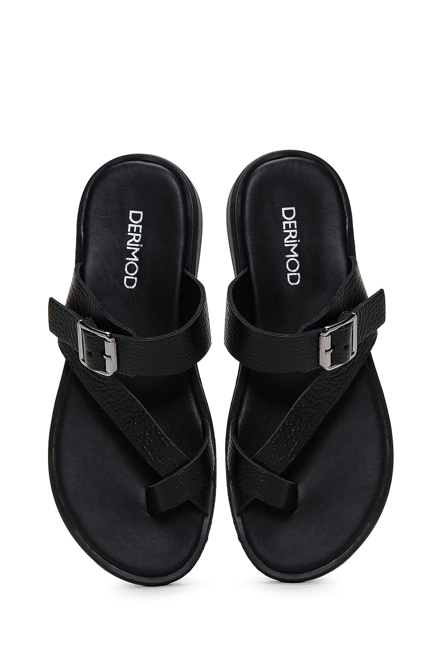 Women's Black Flip Flops Leather Slippers