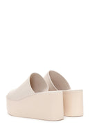 Women's Beige Wedge Heeled Leather Slippers | Derimod
