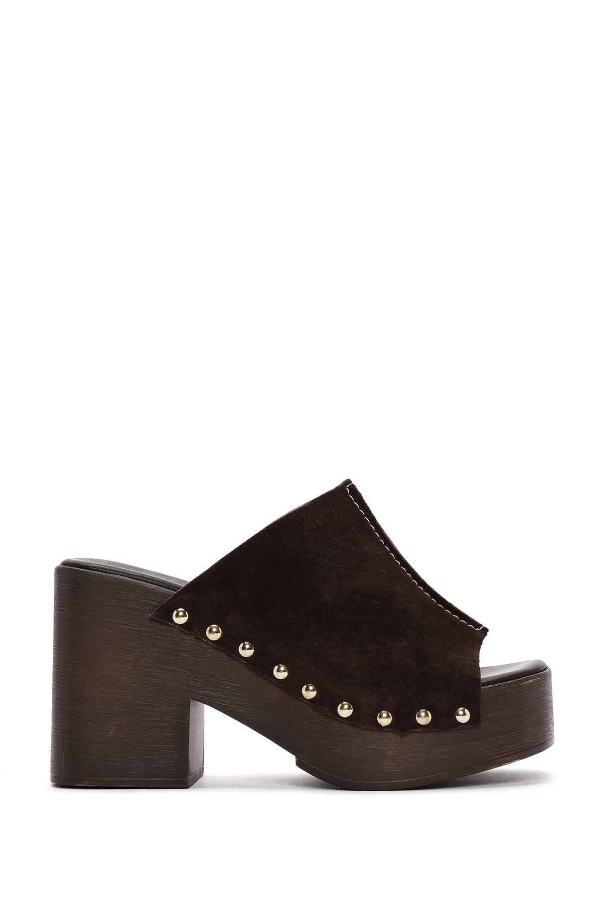 Women's Brown Thick Heeled Suede Leather Slippers 24SFD150310 | Derimod