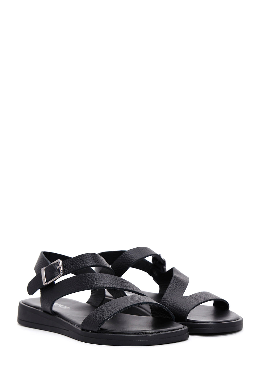 Women's Black Ankle Strap Leather Sandals