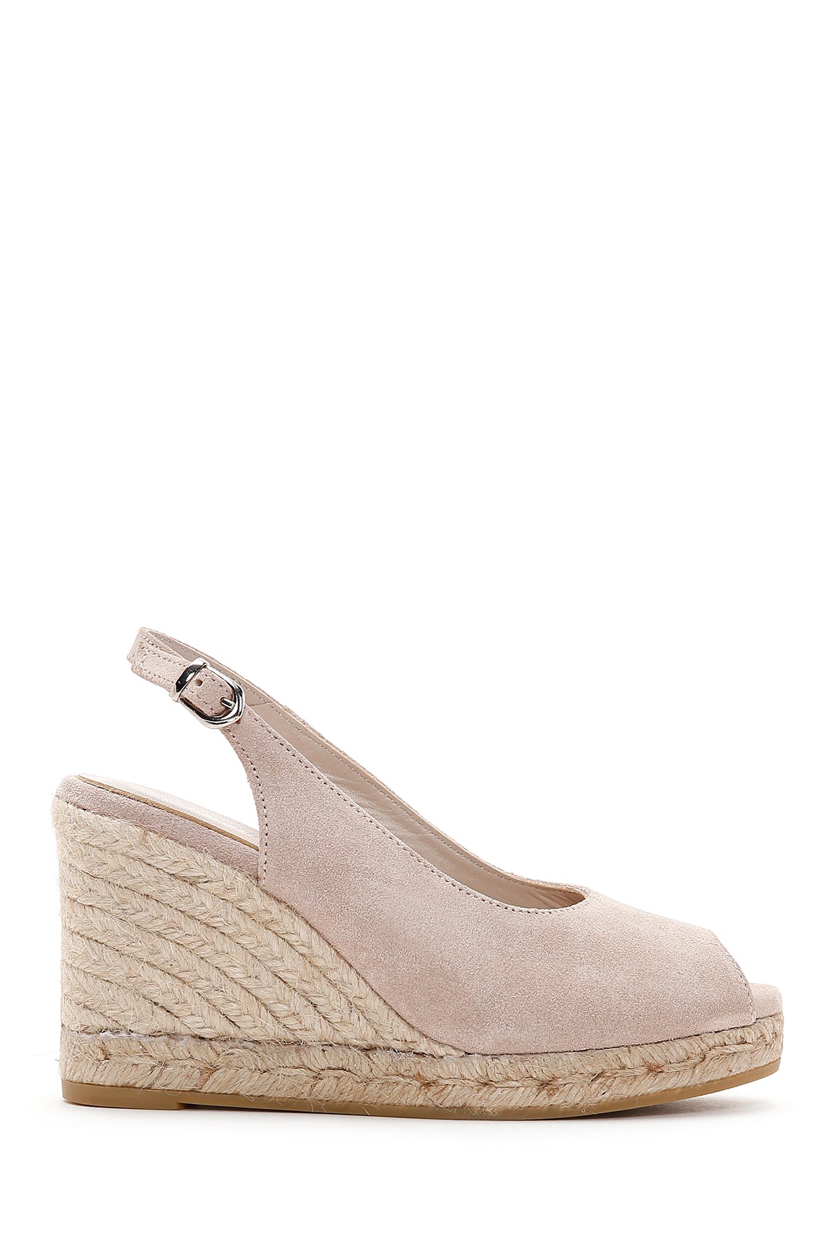 Women's Beige Ankle Strap Wedge Heels Suede Leather Espadrille 24SFD150810 | Derimod