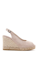Women's Beige Ankle Strap Wedge Heels Suede Leather Espadrille | Derimod