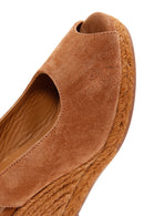 Women's Tan Ankle Strap Wedge Heels Suede Leather Espadrille | Derimod