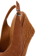 Women's Tan Ankle Strap Wedge Heels Suede Leather Espadrille | Derimod