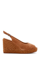 Women's Tan Ankle Strap Wedge Heels Suede Leather Espadrille | Derimod