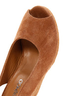 Women's Tan Ankle Strap Wedge Heels Suede Leather Espadrille | Derimod