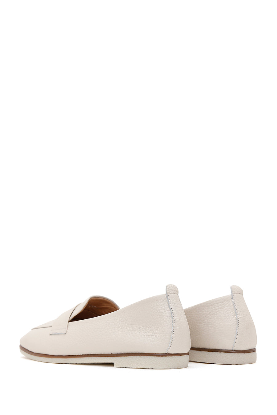 Kadın Bej Deri Maskülen Loafer