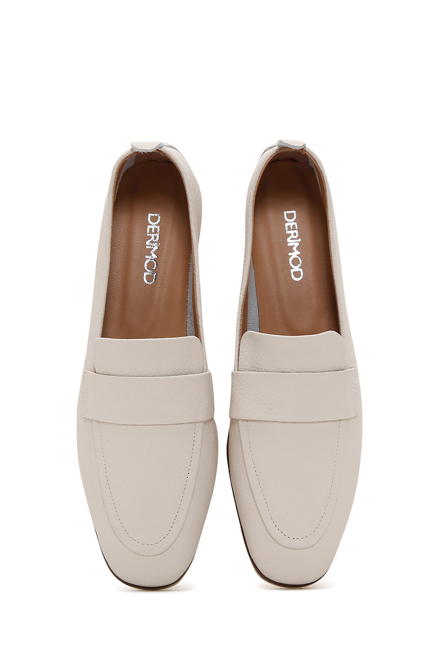 Kadın Bej Deri Maskülen Loafer
