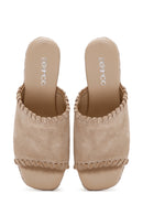 Women's Beige Wedge Heeled Suede Leather Espadrille Slippers | Derimod