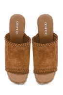 Kadın Taba Dolgu Topuklu Süet Deri Espadril Terlik | Derimod