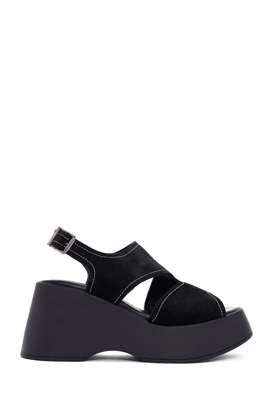 Women's Black Ankle Strap Thick Soled Suede Leather Sandals 24SFD152010 | Derimod