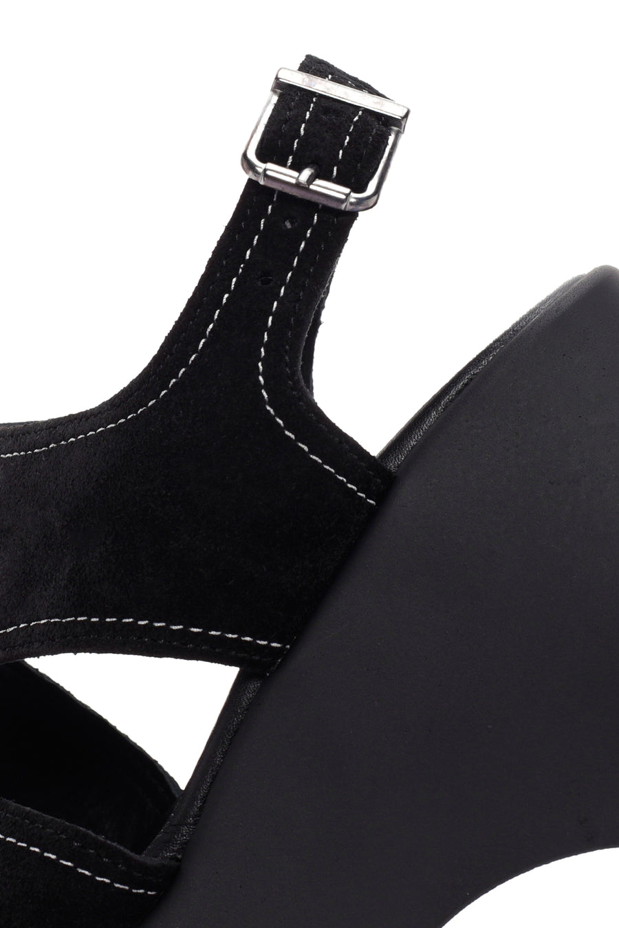 Women's Black Ankle Strap Thick Soled Suede Leather Sandals