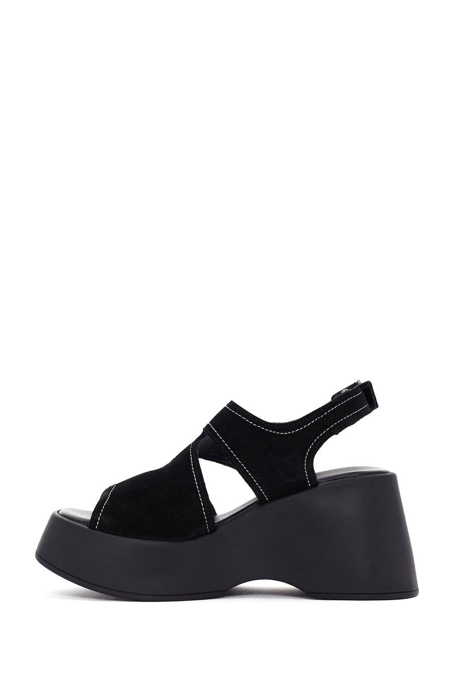 Women's Black Ankle Strap Thick Soled Suede Leather Sandals