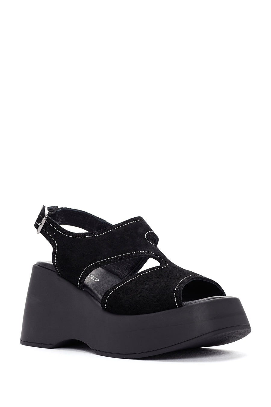 Women's Black Ankle Strap Thick Soled Suede Leather Sandals