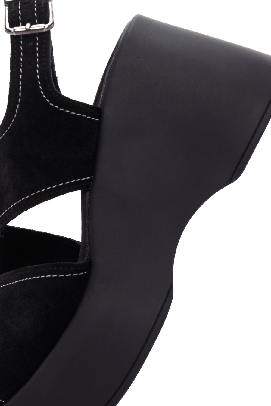 Women's Black Ankle Strap Thick Soled Suede Leather Sandals